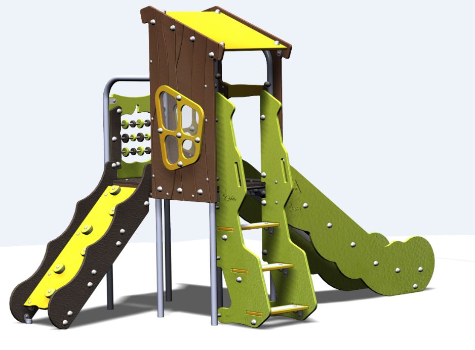 Structure de jeux combinée tour double Declik - DK10905I - CREA Équipements - Âge 2 à 8 ans - Capacité 10 enfants_1