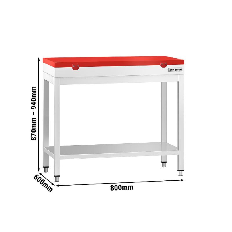 Table inox de découpe avec plan rouge - Profondeur 600 mm | Ggm - 800_1