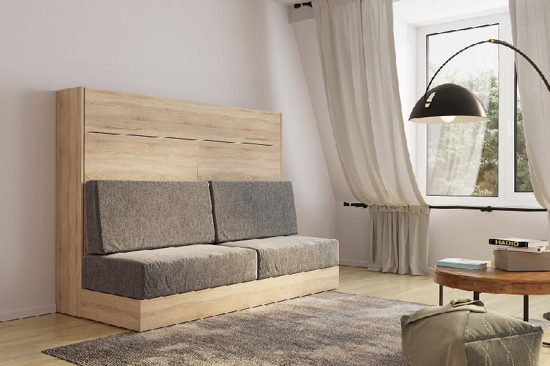 ARMOIRE LIT ESCAMOTABLE VERTIGO SOFA CHÊNE CANAPÉ GRIS COUCHAGE 140*200 CM_1