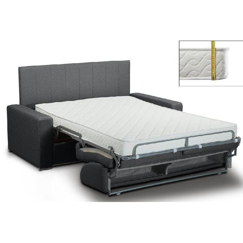 Canapé lit LEVALLOIS Express - Tête de lit intégrée - Lattes 120 cm - Matelas 16 cm - Cuir vachette noir_1