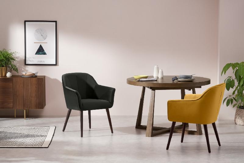 Fordell - Chaise à accoudoirs en velours gris colline - Pieds en hêtre - Confort et design sophistiqué_1