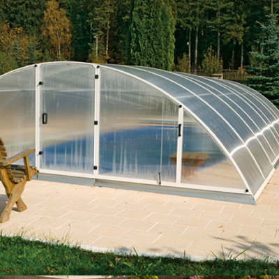 Abri piscine mi-haut Frégate / télescopique / manuel / en aluminium et polycarbonate / 16.8 x 8 x 2.4 m_1