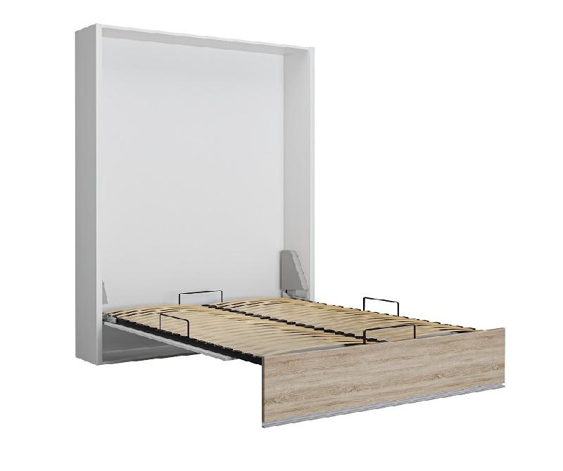 Armoire lit escamotable ultra plate ALADYNO - Blanc mat et chêne - 160x200 cm avec ouverture assistée_1