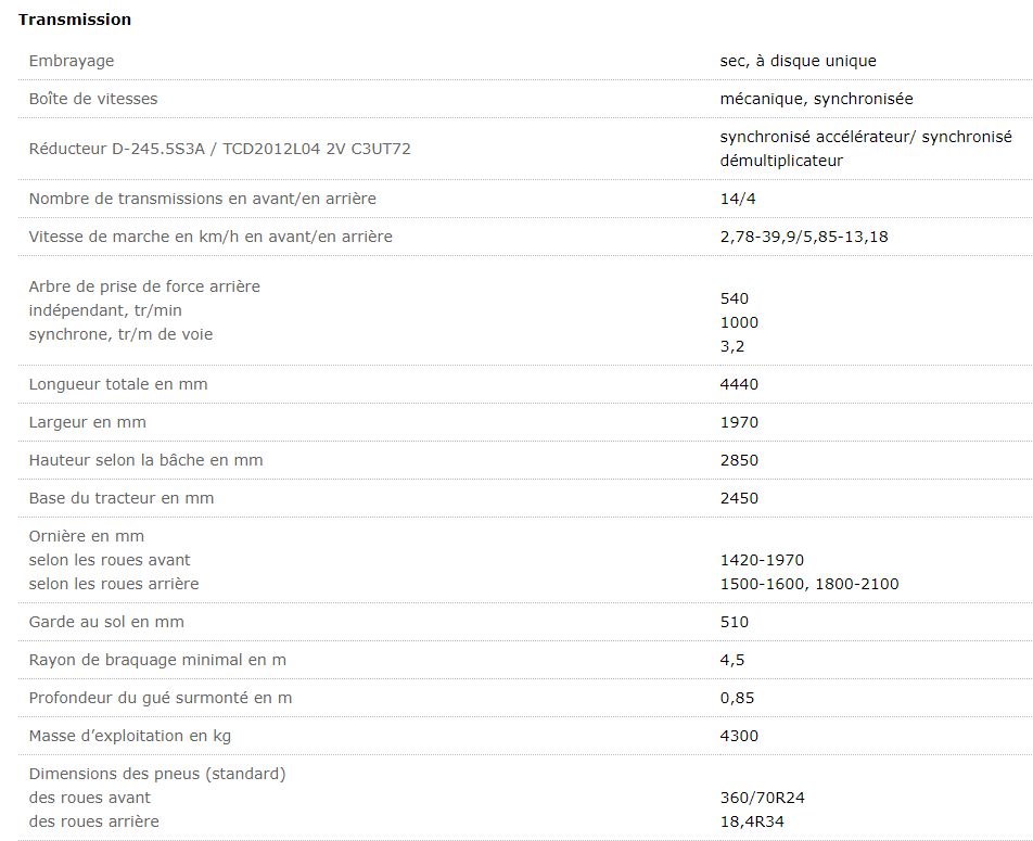 Tracteur agricole Belarus 952.4 - MTZ Belarus - Diesel - 70 kW (97,9 CV) - 4 cylindres - Tier IIIA_1