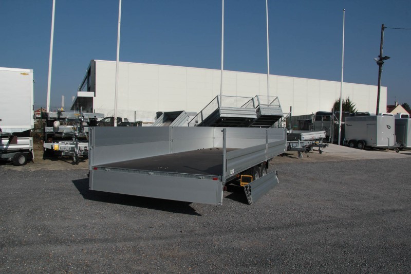 Remorque plateau - Humbaur HT 256124 - 2 essieux, roues dessous, ridelles alu_1