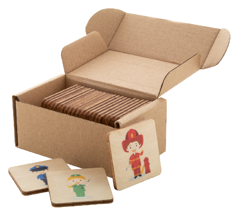 Jeu de memory en bois de bouleau laminé - professions - 24 tuiles de 40x40 mm avec logo imprimé_1