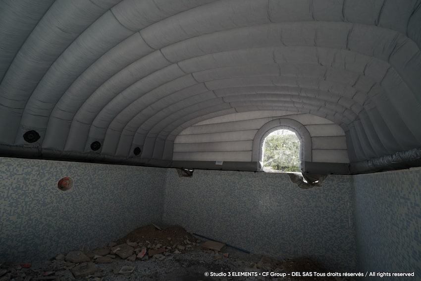 Abri de chantier gonflable manipulable et transportable - CFDome, isolant thermique et phonique pour toutes saisons_1