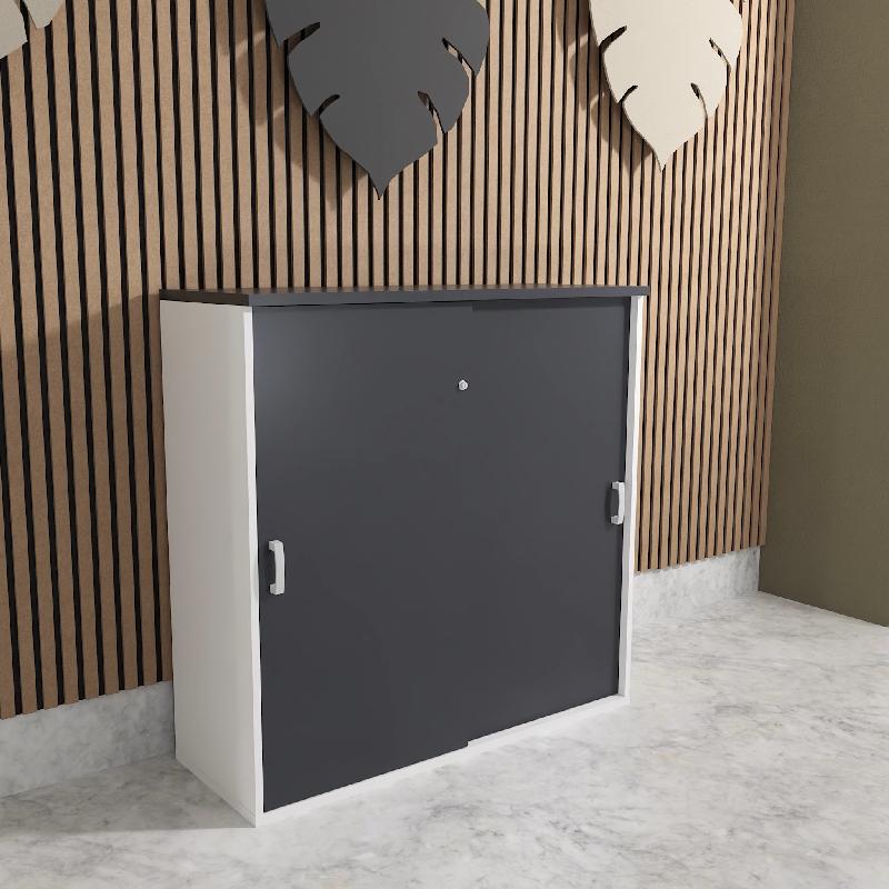 Armoire mi-haute à portes coulissantes - Mobel Linea - 120, Gris anthracite, Blanc pastel_1
