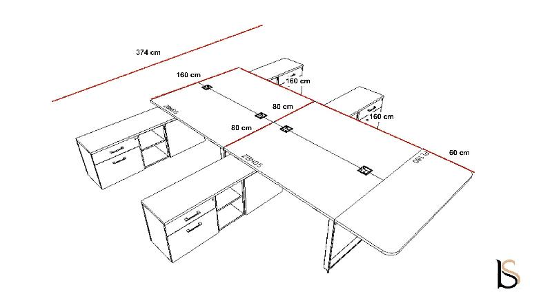 Bureau 4 personnes avec crédences et extension - MDD. - Blanc, Blanc_1