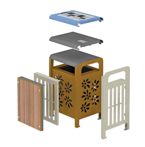 Corbeille publique avec cendrier - Athéna Symbios 110L - JAN-0056 - Husson International - Structure acier et finition durable_1