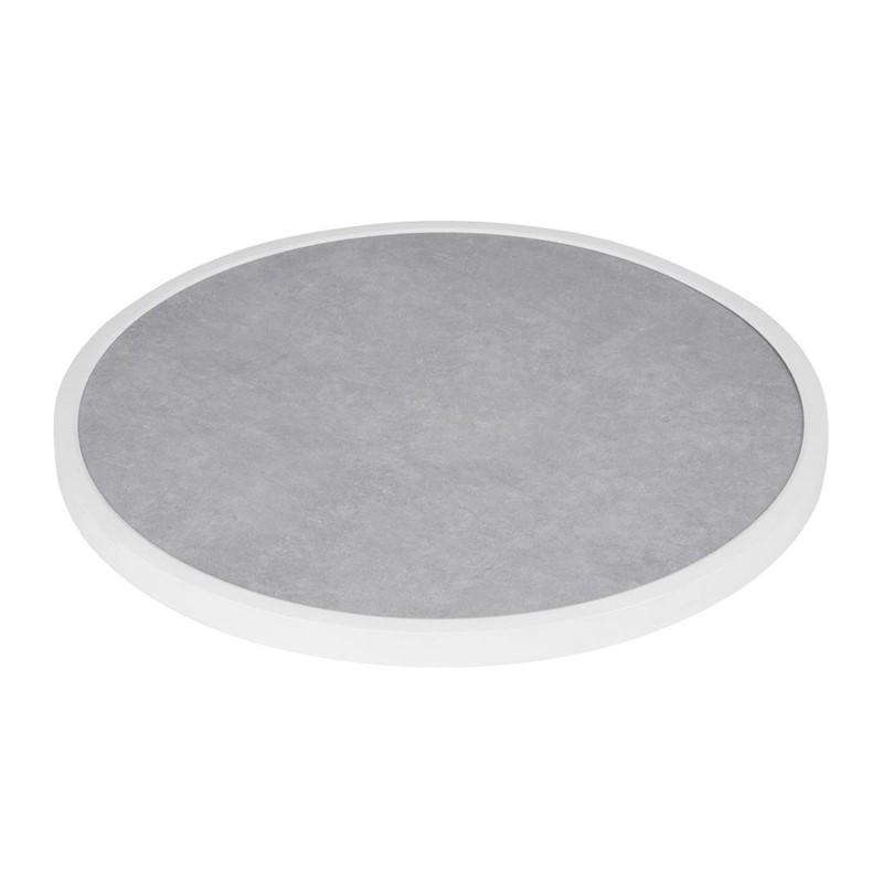 Plateau de table extérieur rond en verre trempé effet pierre gris clair bord blanc 580 mm | Bolero - DL485_1