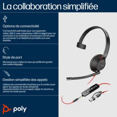 Micro-casque monaural USB-C Poly Blackwire 5210 + prise 3,5 mm + adaptateur USB-C/A (lot)_1
