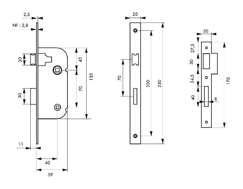 Serrure à encastrer norme NF - condamnation réversible - finition époxy noir granité ou zinguée - marque Thirard_1