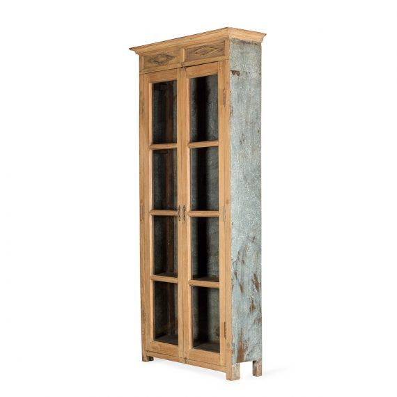 00119001000715 - Meuble présentoir vintage antique Francisco Segarra - Bois et tôle galvanisée - 125x35xh286cm_1