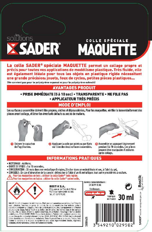 Colle réparation spéciale loisirs & décoration SADER - 30ml - embout ultra fin, transparente, prise immédiate_1