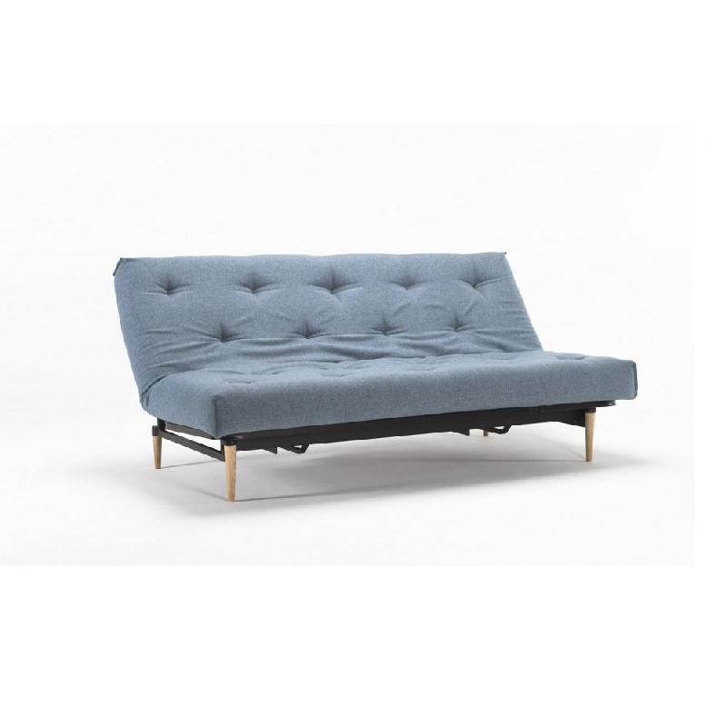 Canapé clic-clac avec pieds en chêne naturel et housse capitonnée