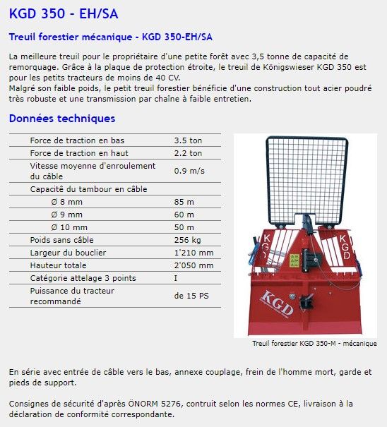 KGD 350 EH/SA - Treuil forestier Königswieser - 3,5 tonnes - Poids sans câble 256 kg_1