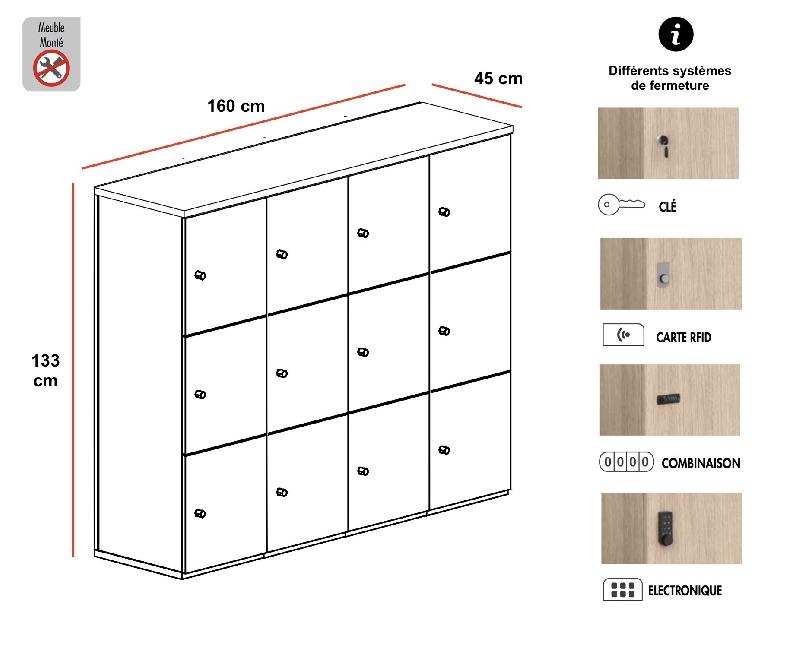 Meuble avec 12 casiers - Mobel Linea - A clé, 4 x 3 cases_1