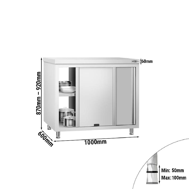 Meuble bas inox central traversant passe-plat P 600 mm -_1