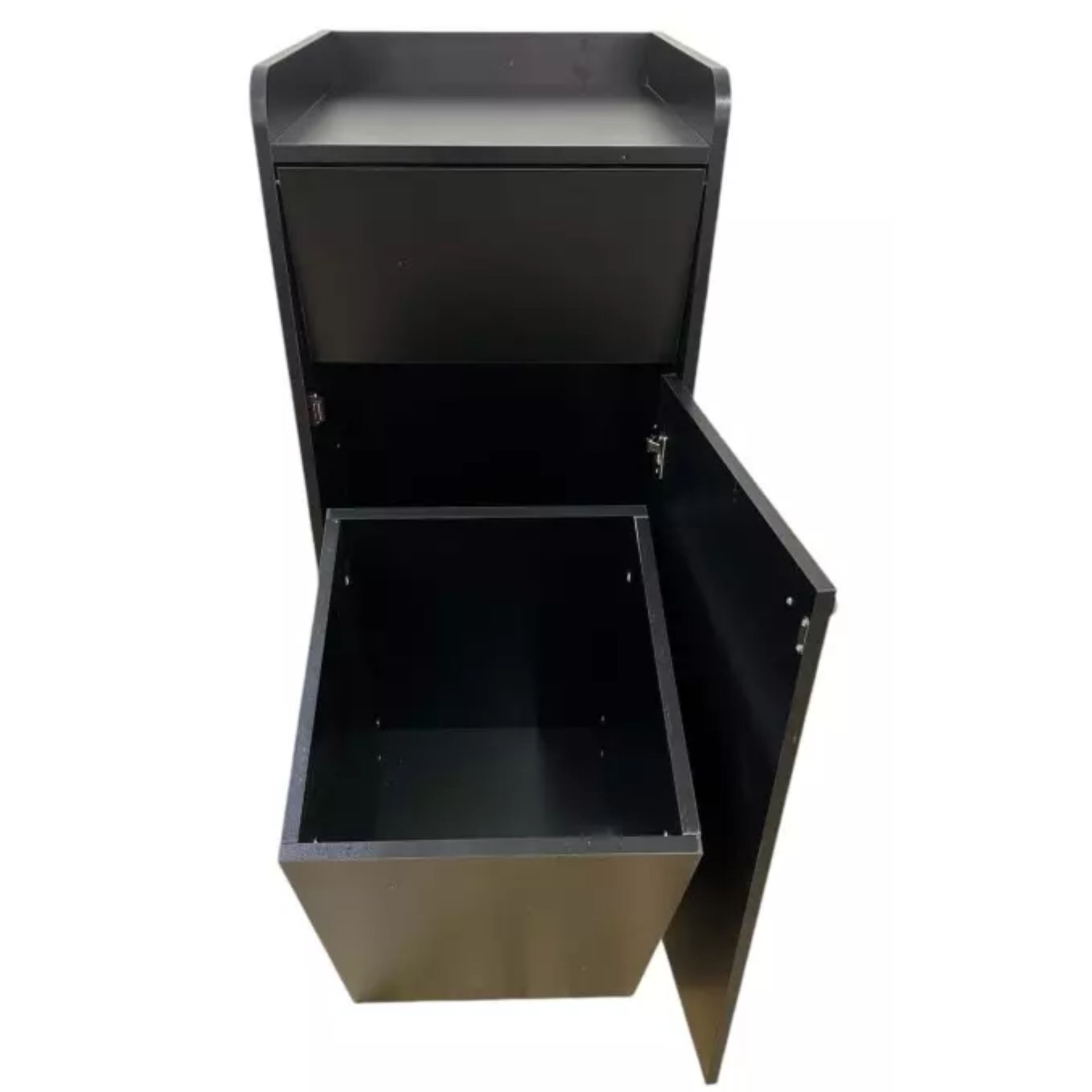 Meuble poubelle snack en bois noir - trappe pivotante - roulettes avec frein - bac 75L inclus_1