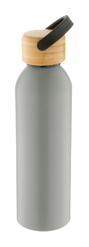 Bouteille en aluminium - 600 ml - avec couvercle en bambou - couleur gris - poids 150 gr_1