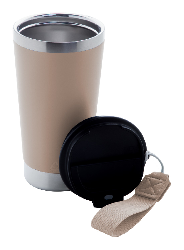 Mug thermos isotherme - double paroi en acier inoxydable recyclé - 430 ml avec sangle assortie_1