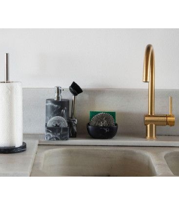 Distributeur de savon - Wadiga - porte éponge en résine effet marbre noir, avec brosse et éponge fournies_1