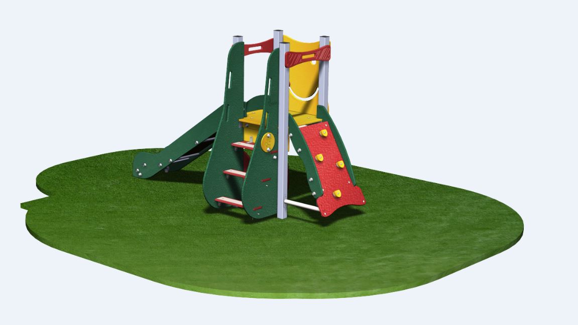 Structure de jeux combinées Neo 1 tour sans toit - NEO10921I - Créa Equipements - avec toboggan, mur d'escalade et panneau de manipulation_1