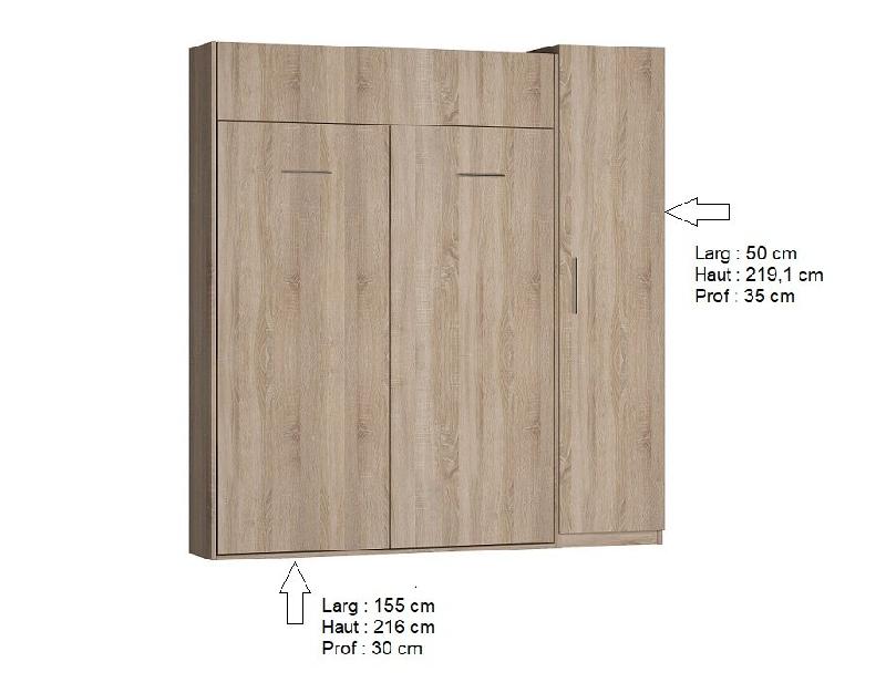 Composition Lit escamotable Dynamo - Chêne naturel avec couchage 140x200 cm et colonne armoire intégrée_1