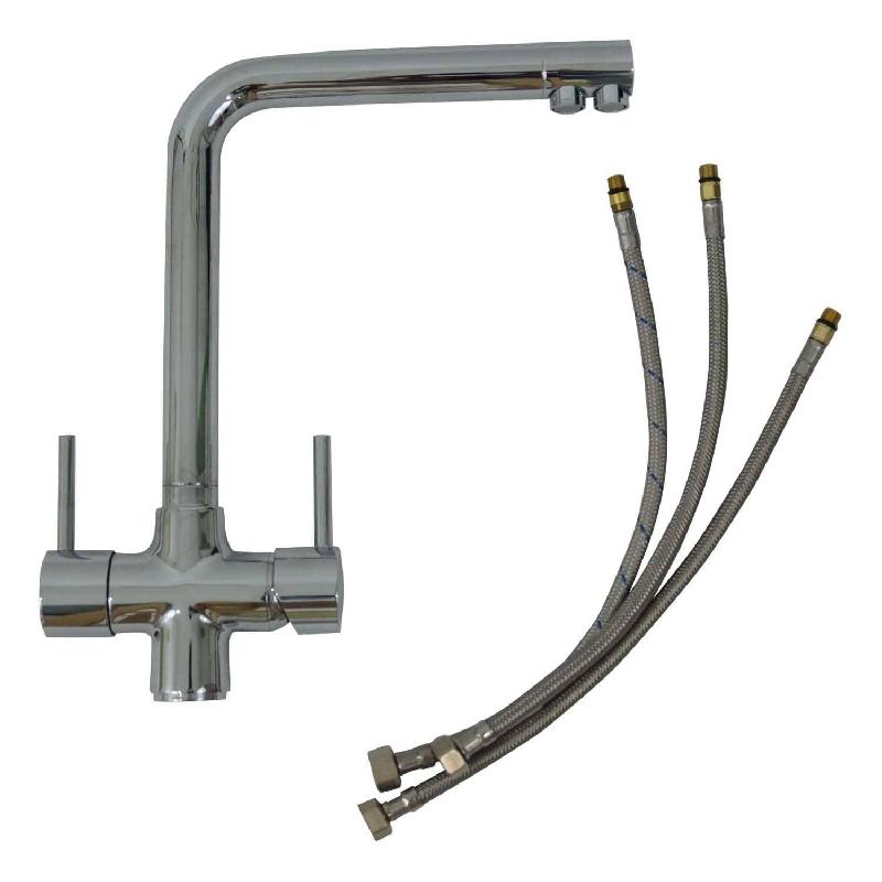 Robinet de cuisine mitigeur 3 voies chromé modèle coudé pour filtre sous évier_1