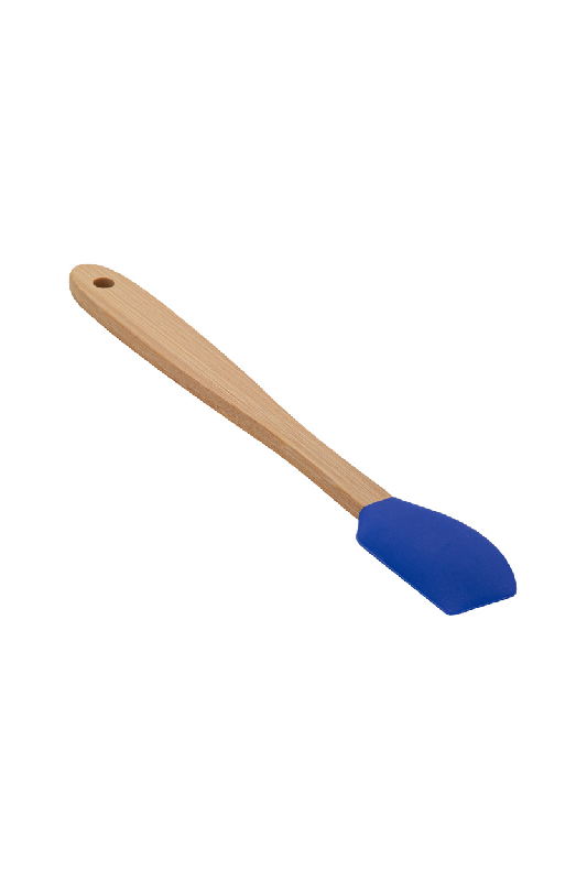 Spatule à pâtisserie en silicone - manche en bambou - couleur bleu - 20g_1