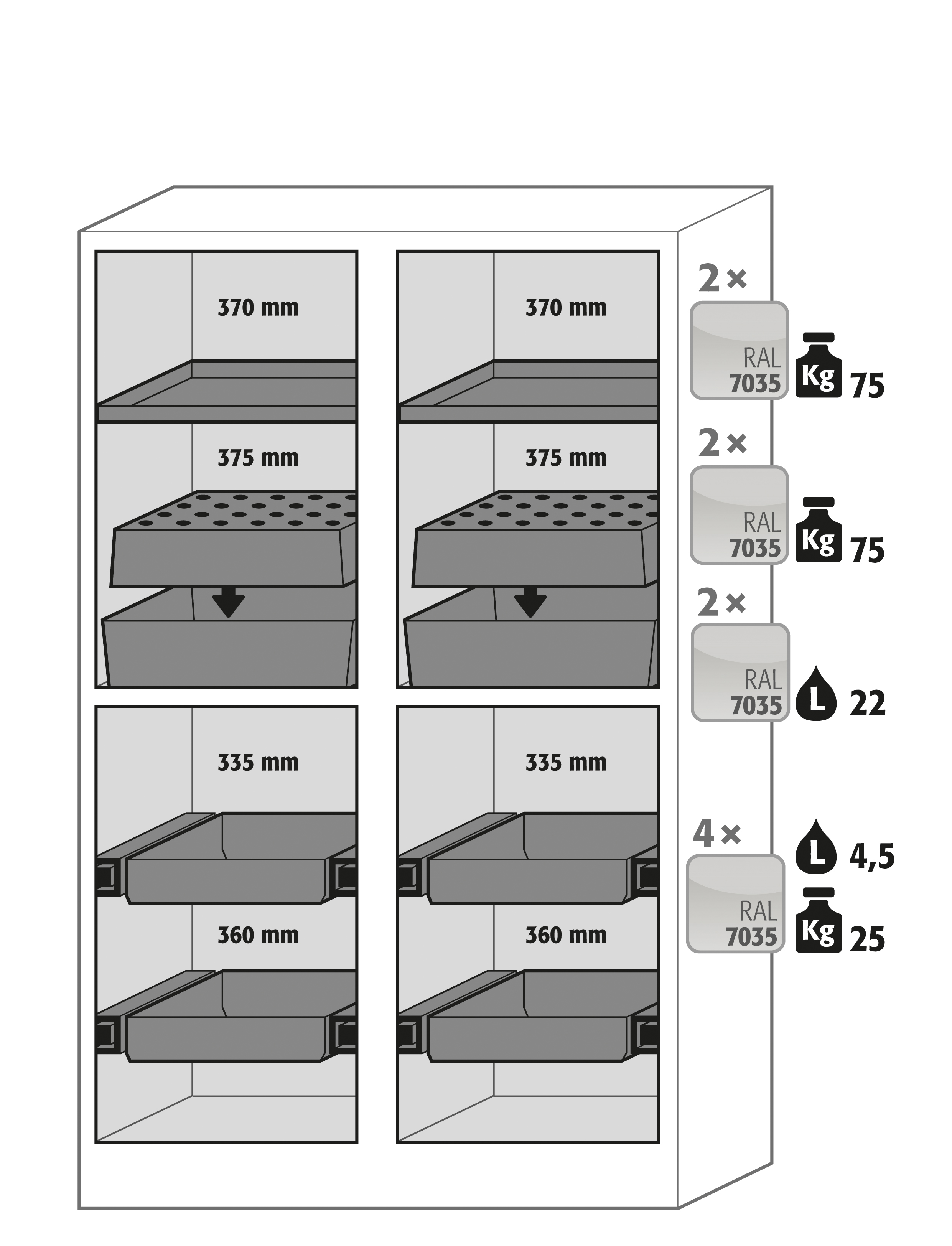 Armoire de sécurité Q-CLASSIC-90 modèle Q90.195.120.MM - Réf 34192-049-34212 - Type 90 avec paroi de séparation, testée NF EN 14470-1_1