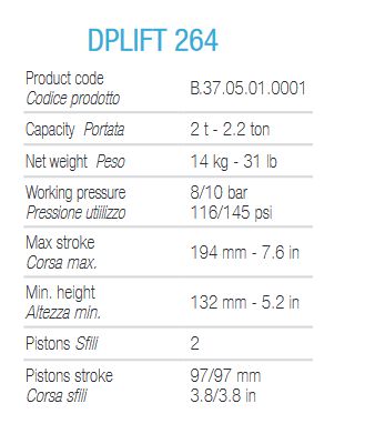 Crics pneumatique Dplift 264 - Dino Paoli - Capacité 2T - Poids 14 kg_1