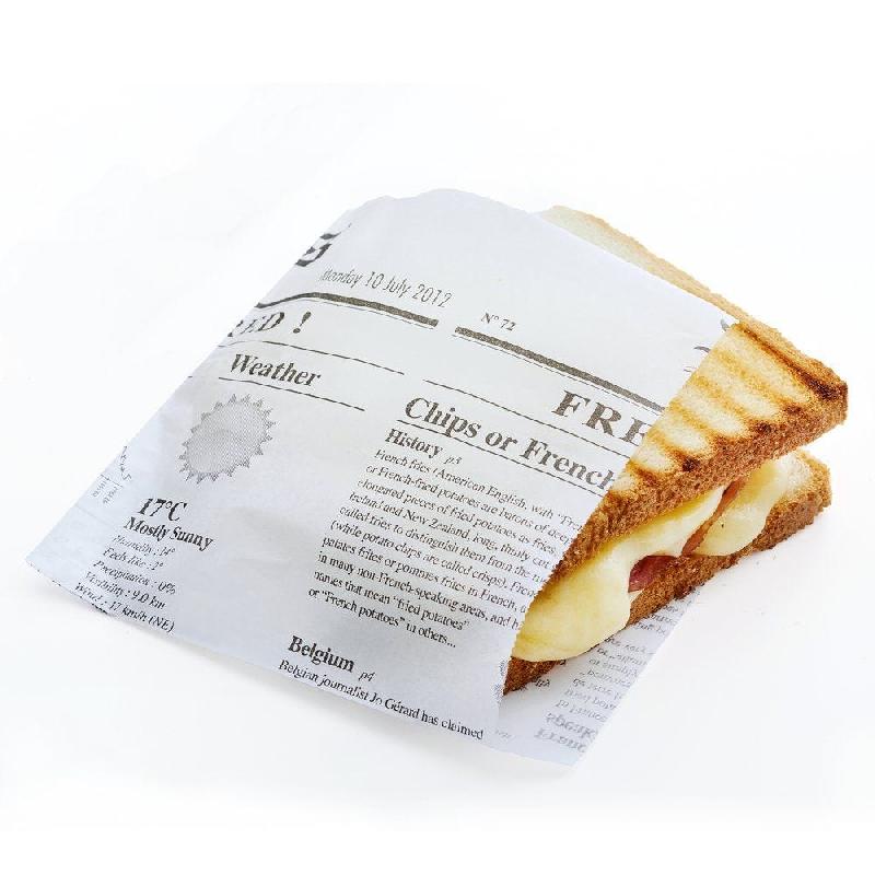 Sachet ingraissable impression journal 13x13cm - par 1000 - pour paninis, crêpes, frites, hamburgers, kebabs, croque-monsieurs_1