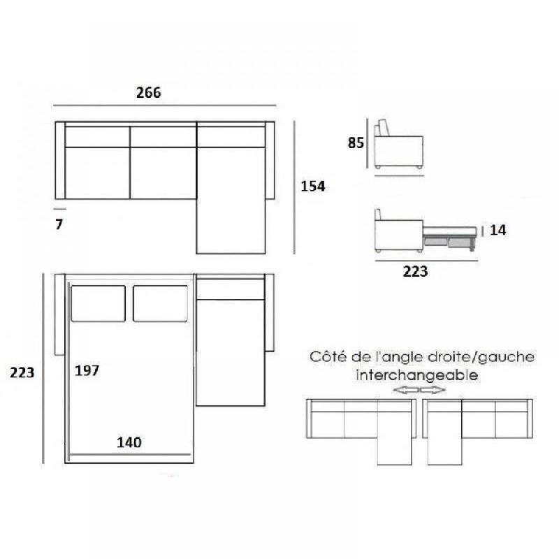 Canapé convertible d'angle Nordic - Matelas 16 cm - Système express - Sommier lattes Renatonisi - Tweed bleu azur - Couchage 140x197 cm_1