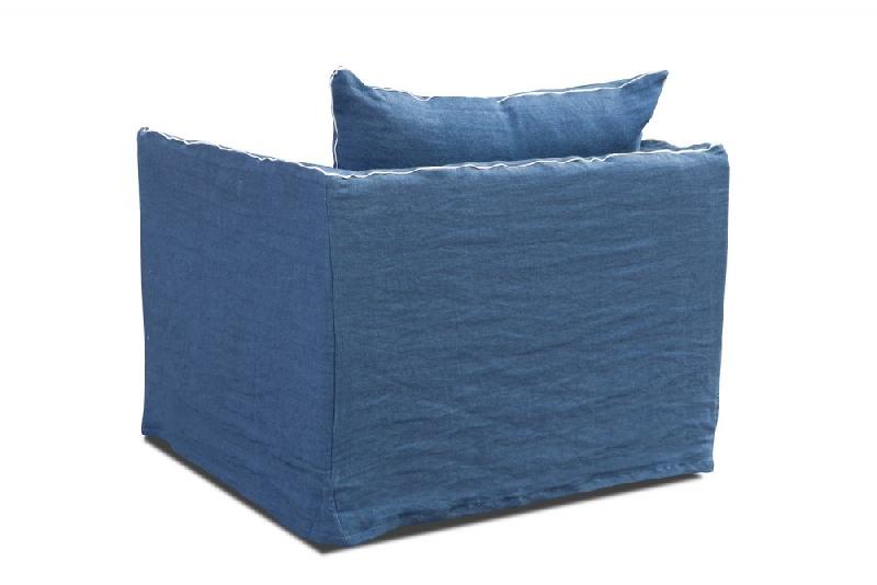 CARTAGENE - Fauteuil en lin bleu minuit déhoussable - Design épuré et haut de gamme - 80 cm_1
