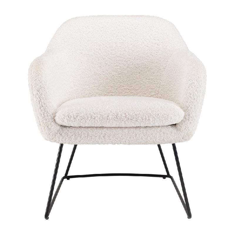 Fauteuil design GOTHY blanc en tissu bouclette - pieds évasés en métal noir_1