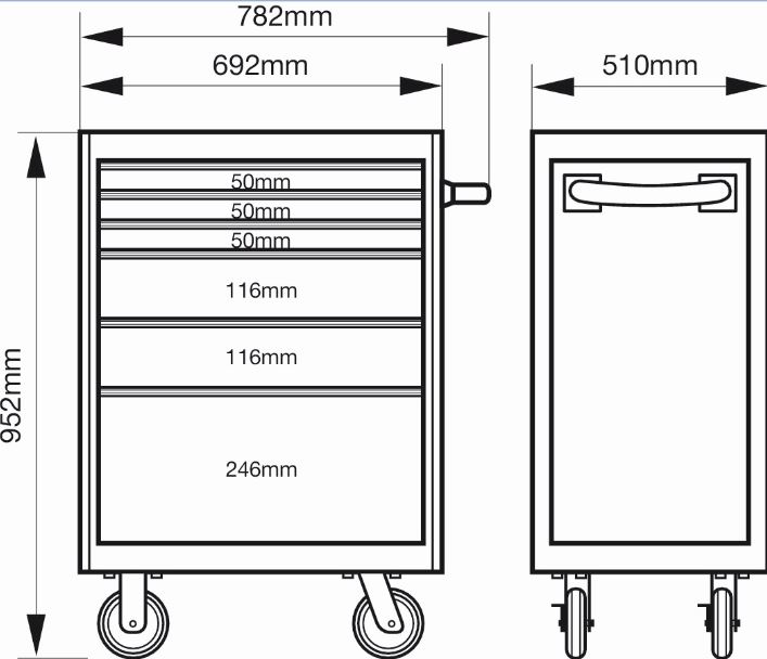 Servante d'atelier Storage HUB E72 - 66 cm avec 6 tiroirs robustes - 1472K6_1