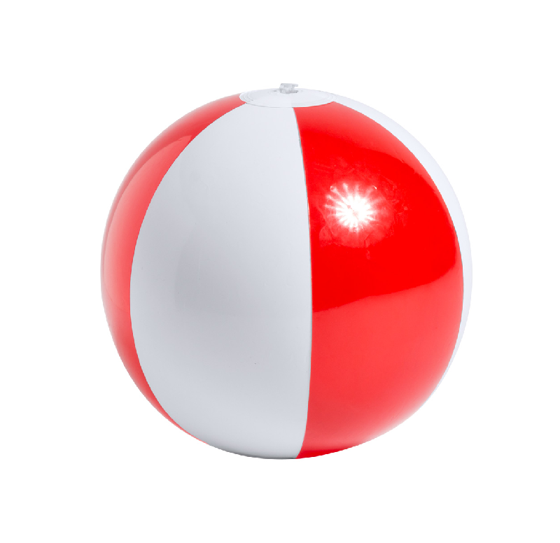 Ballon de plage gonflable - ø28 cm - 6 panneaux bicolores en PVC - Rouge - Taille dégonflée 370 mm_1