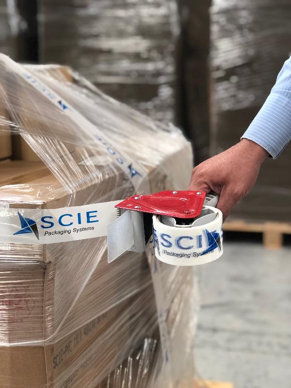 Adhésif personnalisé blanc impression 1 couleur - 338803 – Impression bleue - 75 mm  x 132 m_1