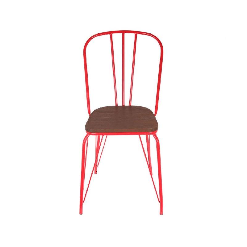 Chaise en métal rouge et assise bois L44.5 x P55 x H102 cm_1