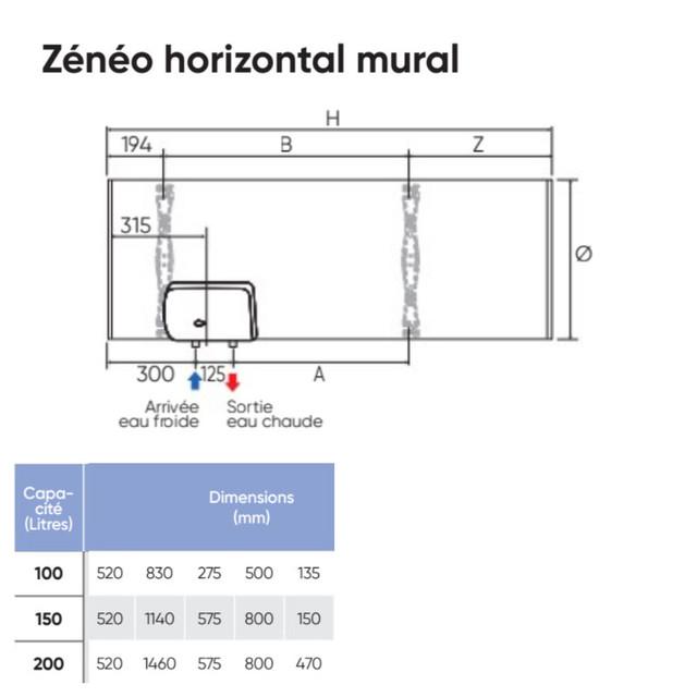 Chauffe-eau électrique Zénéo ACI Hybride horizontal mural racc. Dessous 200L - Atlantic - 155413_1