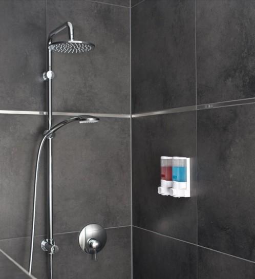 Distributeur de savon mural - Basic Duo Pearl - 2 réservoirs de 350 ml - plastique résistant à la corrosion_1