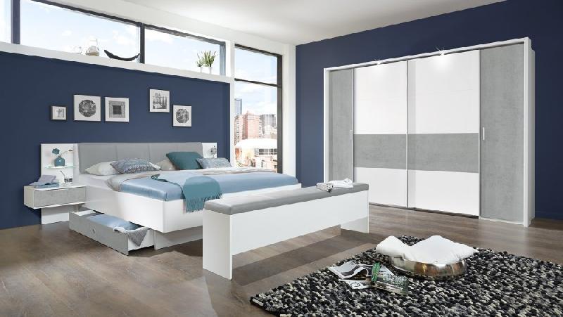 Lot de 2 tiroirs de lit 160 cm Vironi - Blanc et béton - Design moderne et pratique_1