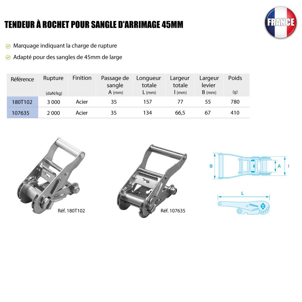 Tendeur d'arrimage - Berra MS - à rochet en acier pour sangle de 35mm - rupture 2000 à 3000 daN/kg - ARSATA35_1