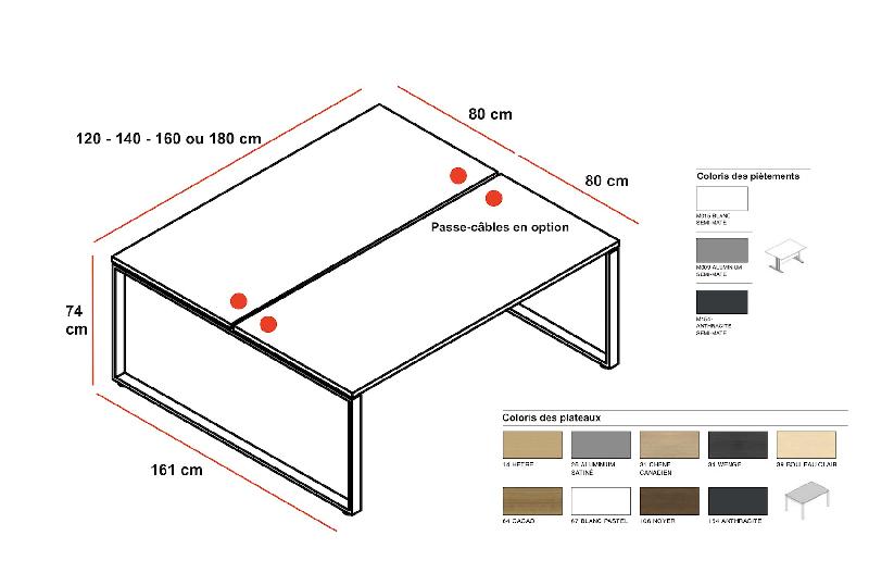 Bureau Bench 2 personnes Ogi Q - MDD - 120, Anthracite, Blanc, Non_1