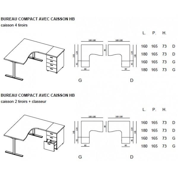 Bureau compact 90° avec caisson de rangement Idea Tube -Quadrifoglio - Blanc 9010, 160, Blanc, Droite_1