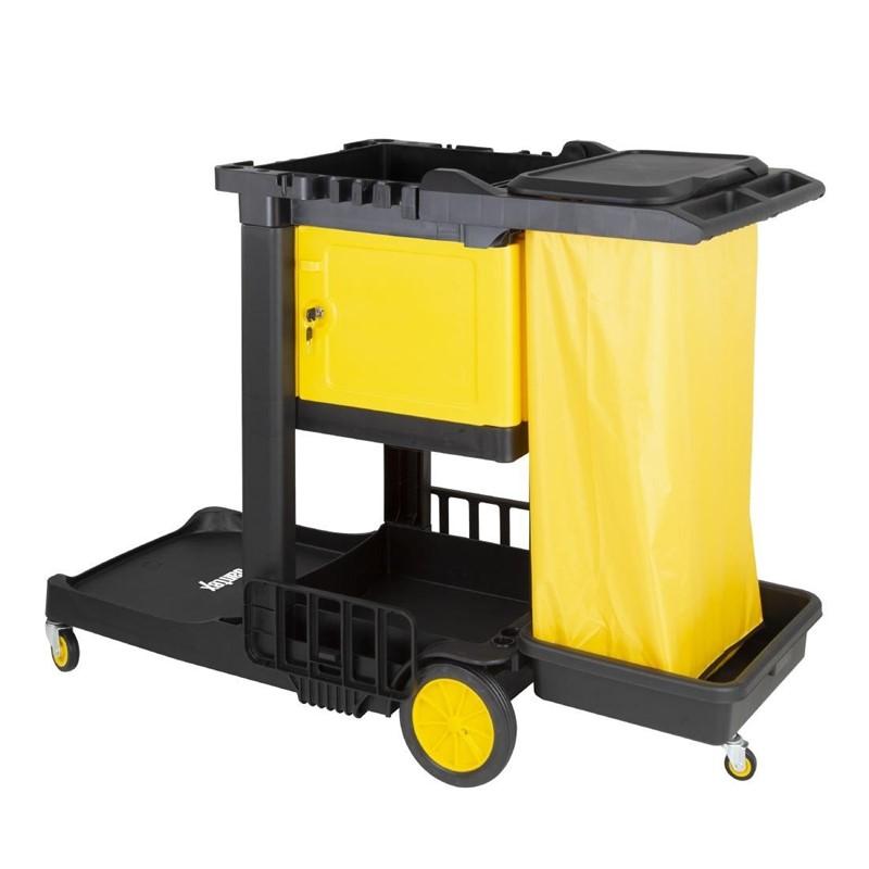Chariot de nettoyage avec armoire verrouillable noir | Jantex - FU998_1