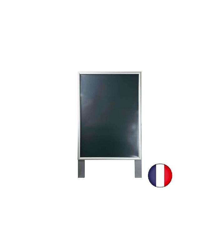 Chevalet stop trottoir - Bois gris avec porte affiche alu format A1 - Dimensions 106 x 62 cm - Référence : LSTFA1G_1