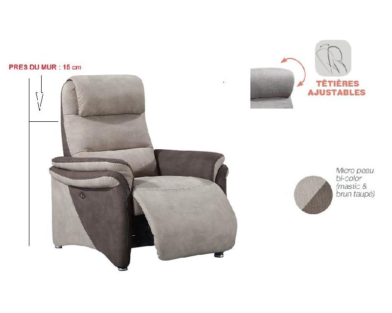 FAUTEUIL RELAX ÉLECTRIQUE ZILIA MICROFIBRE MASTIC / BRUN TAUPE_1